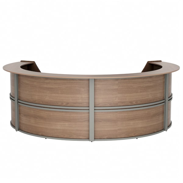 Reception Desk 107 in D X 46 in H, 11.8 ft W X Thermofused Laminate, Walnut